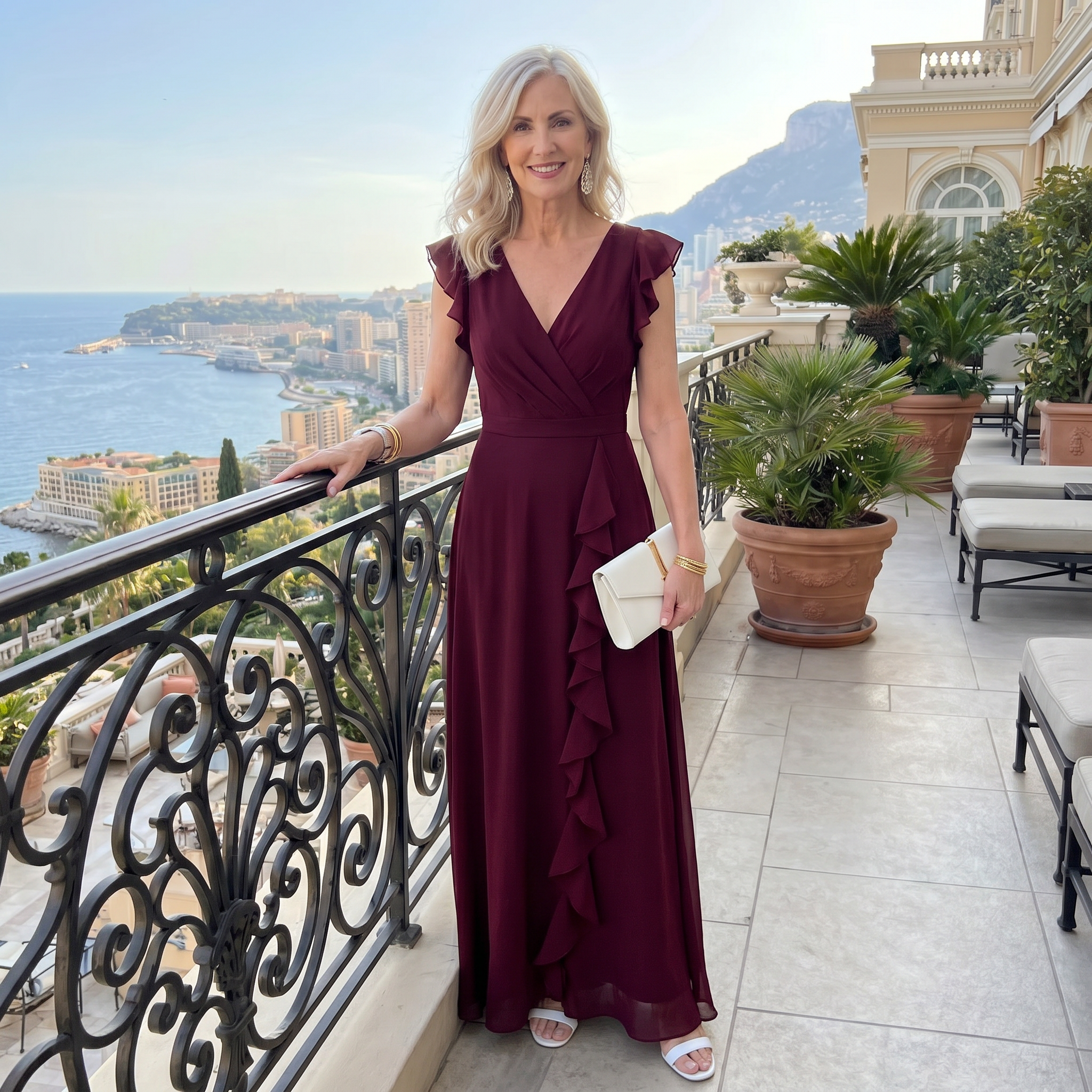Sienna - Maxi Dress with Ruffle Detail and V-Neckline
