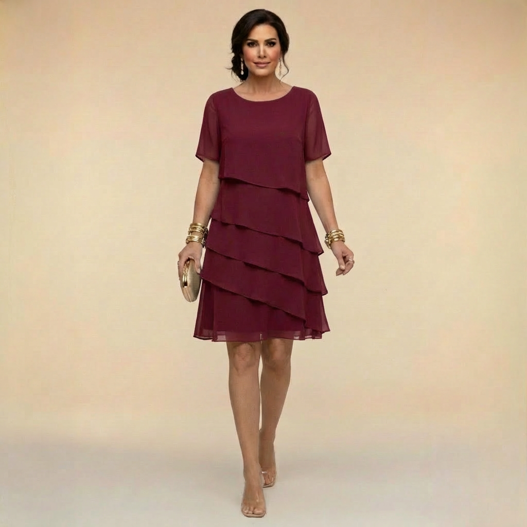 Elena - Rochie midi din sifon stratificat