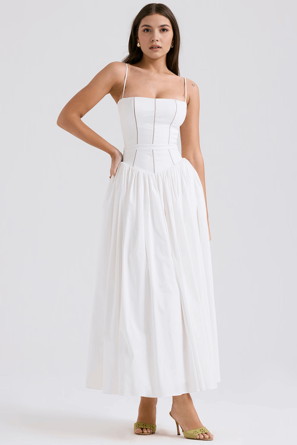 Maxi Dress with Thin Straps and Floral Pattern