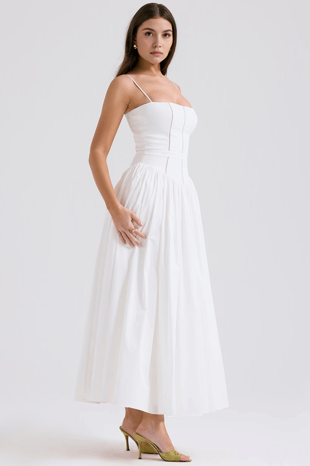 Maxi Dress with Thin Straps and Floral Pattern