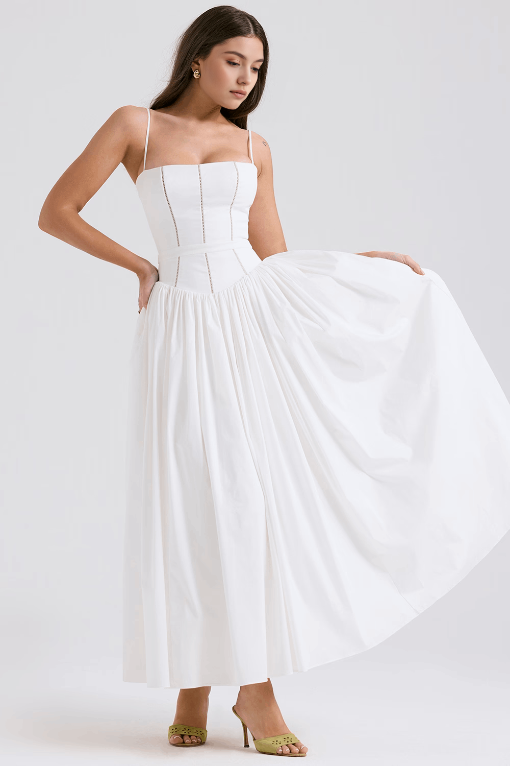 Maxi Dress with Thin Straps and Floral Pattern