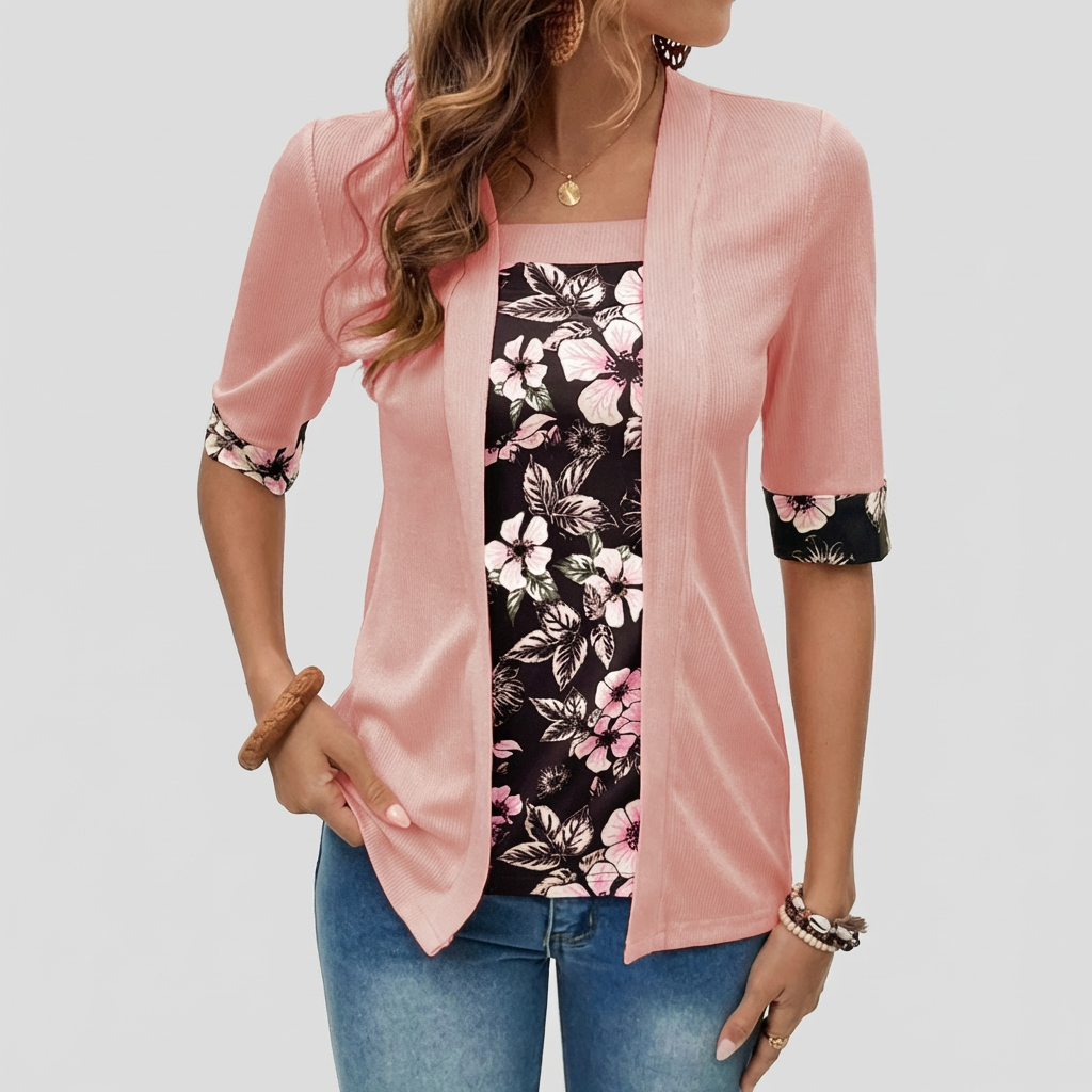 Cardigan floral stratificat – Top tip blazer elegant 2 în 1
