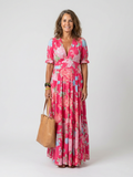 Ione | Floral Midi Dress with Short Sleeves and V-Neckline