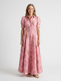Xanthea | Maxi Dress with Short Sleeves, Belt and Floral Texture