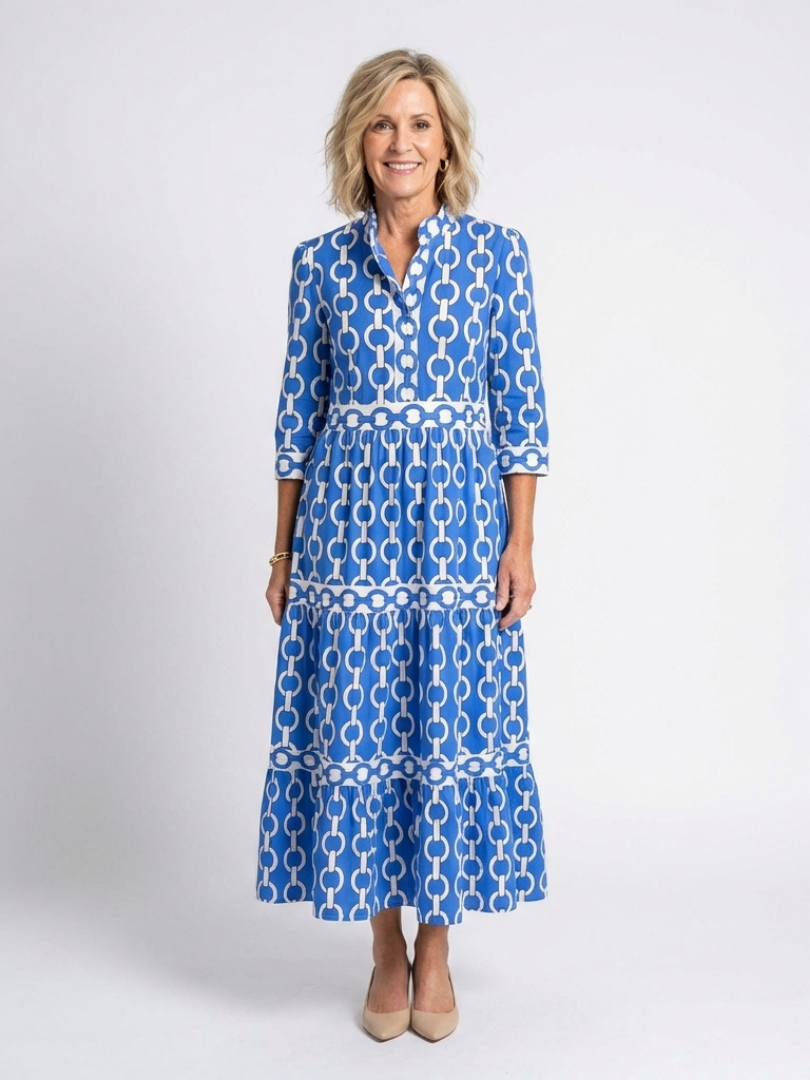 Ysolde | Midi Dress with Three-Quarter Sleeves and Chain Print