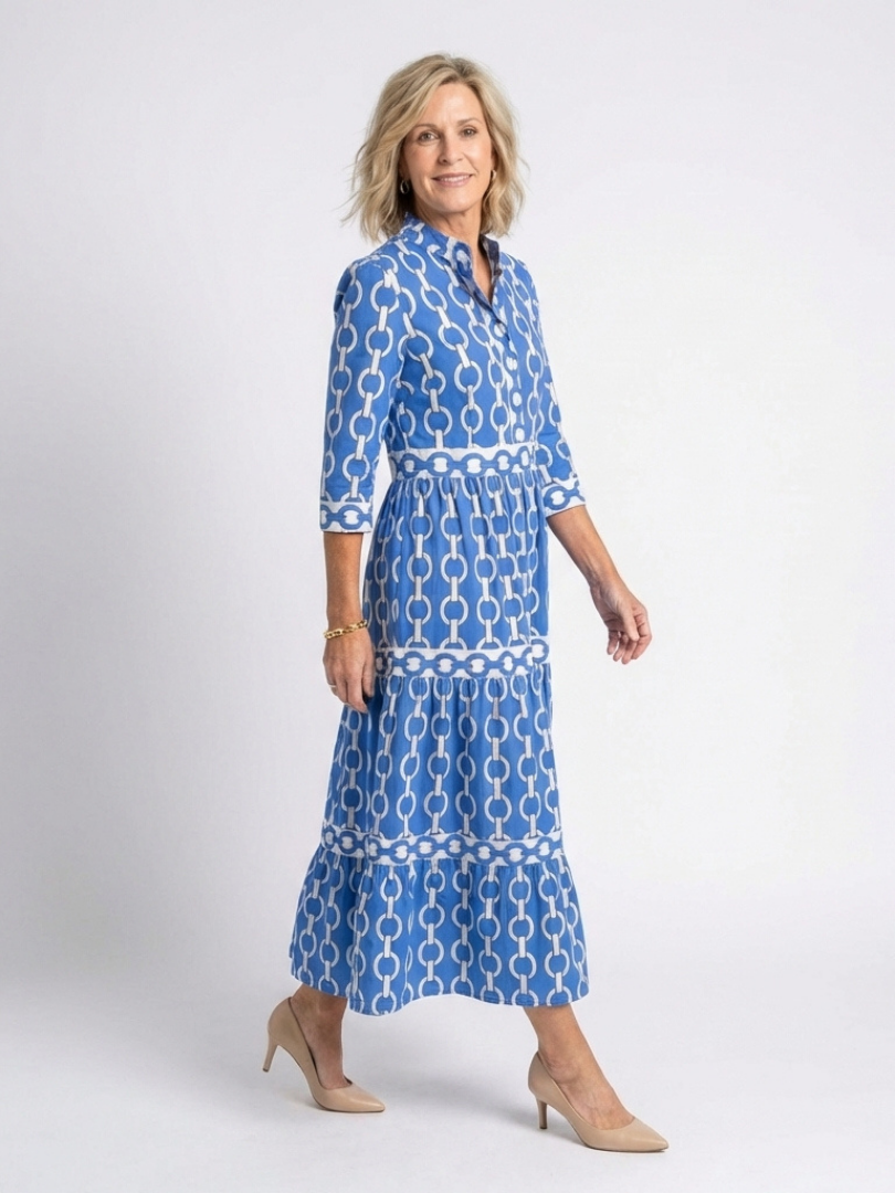 Ysolde | Midi Dress with Three-Quarter Sleeves and Chain Print