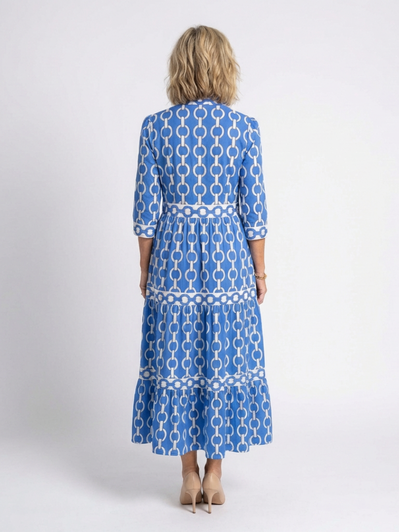 Ysolde | Midi Dress with Three-Quarter Sleeves and Chain Print