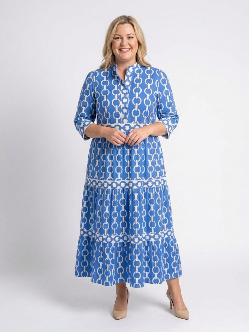 Ysolde | Midi Dress with Three-Quarter Sleeves and Chain Print