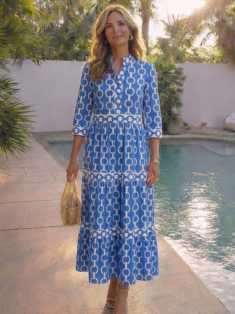 Ysolde | Midi Dress with Three-Quarter Sleeves and Chain Print