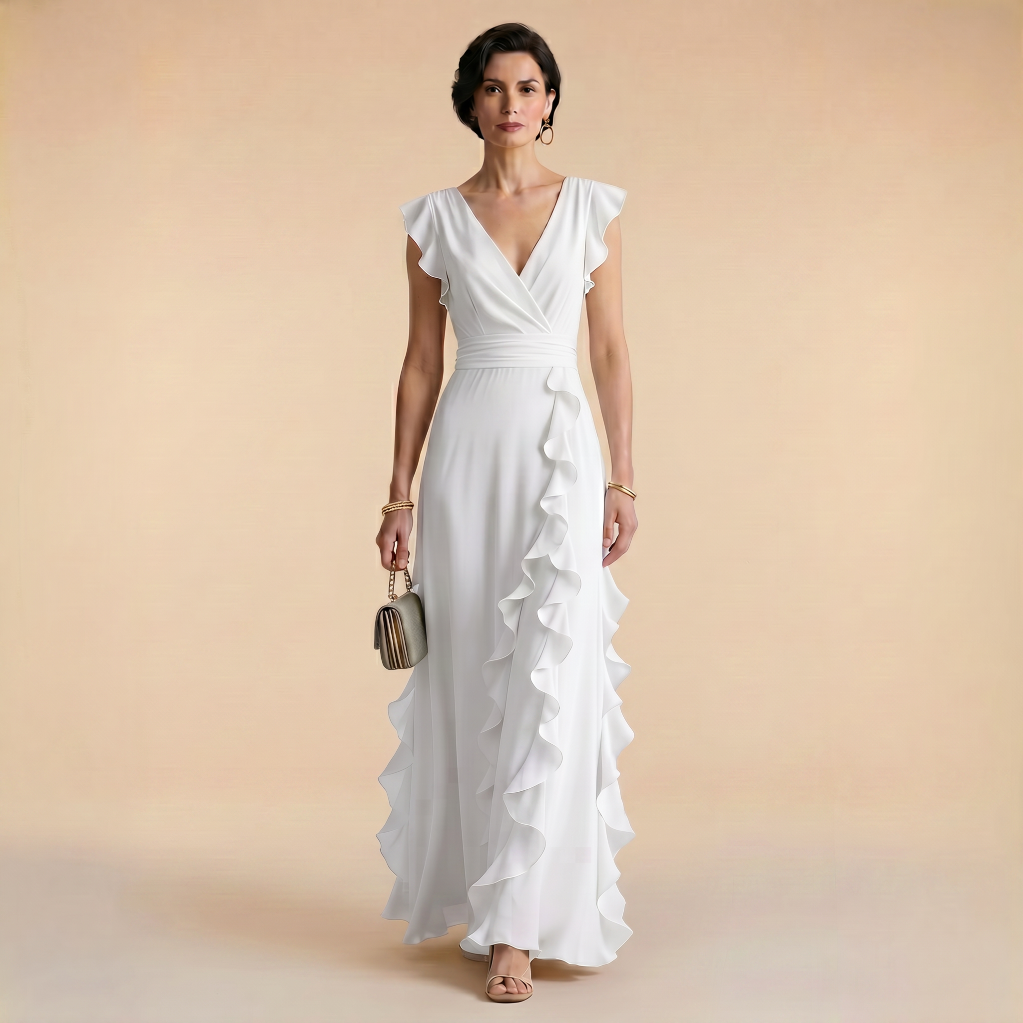 Sienna - Maxi Dress with Ruffle Detail and V-Neckline