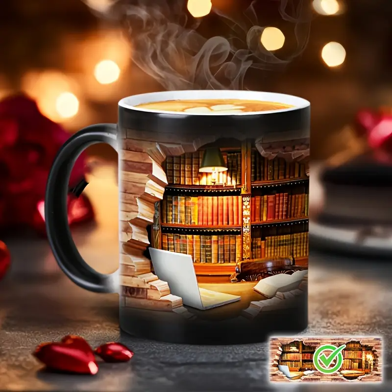 Delightful Bookshelves Heat Reactive Ceramic Mug