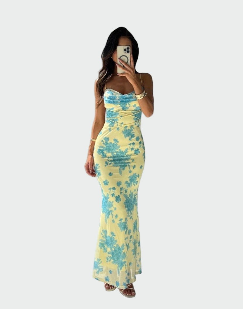 Satin Dress with Floral Pattern
