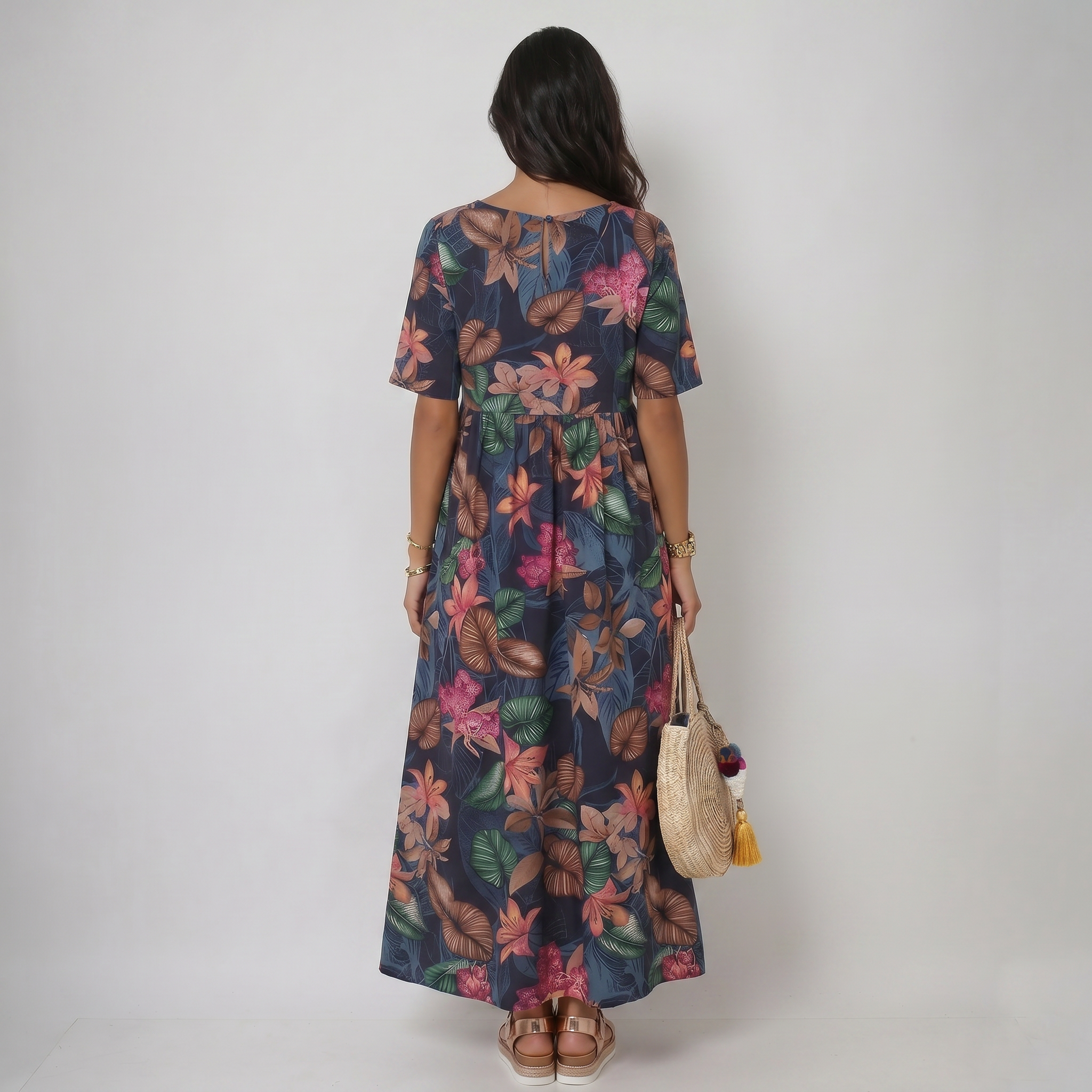 Marrisa | Tropical Floral Maxi Dress with Short Sleeves