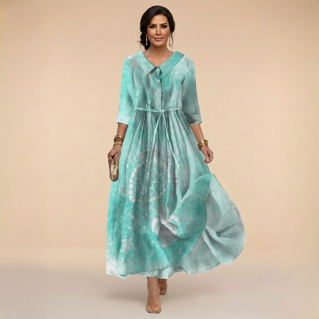 Turquoise dress with sea turtle pattern