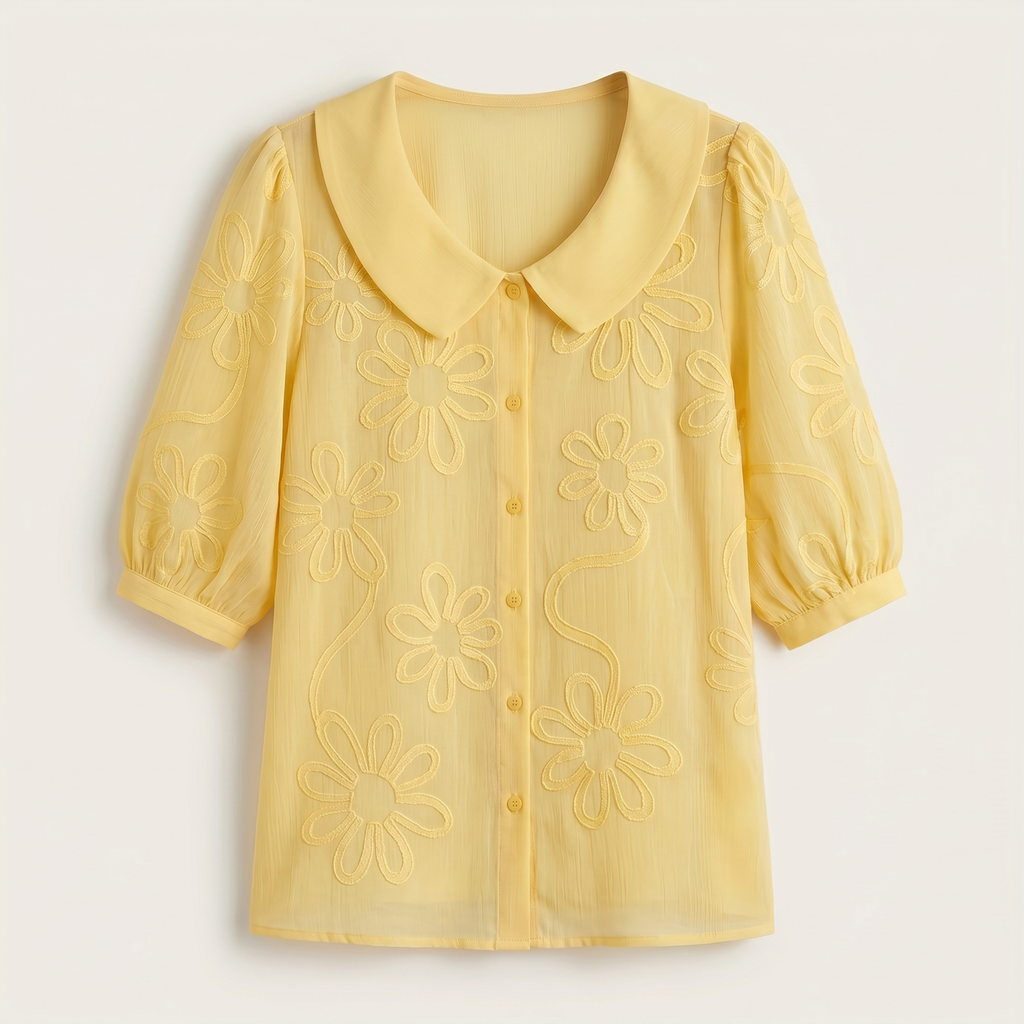 Sarah | Linen V-Neck Blouse with 3/4 Sleeves