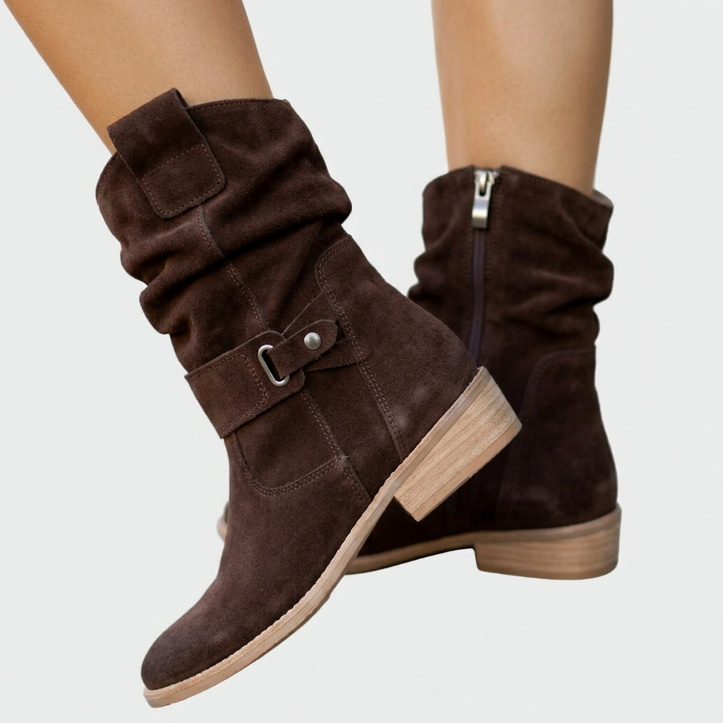 Eva | Botine casual din piele intoarsa moale, cu detaliu modern