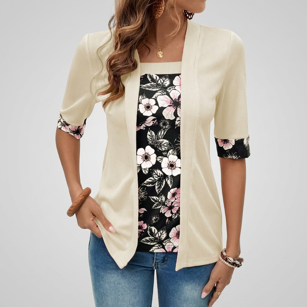 Cardigan floral stratificat – Top tip blazer elegant 2 în 1