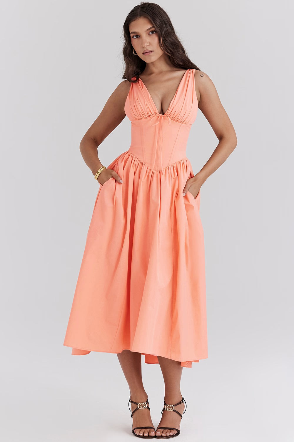 Rochie Midi cu Flori Romantice