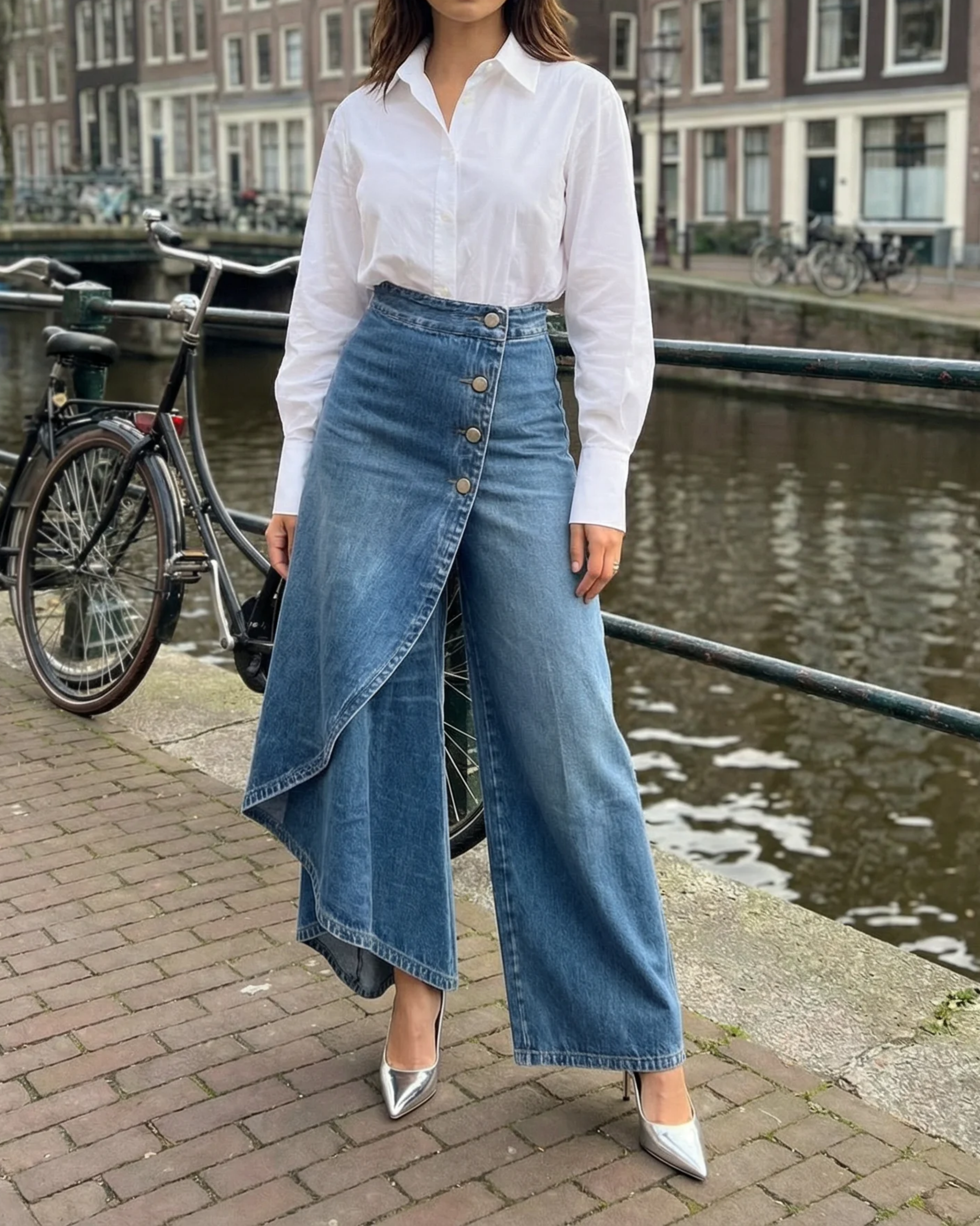 Ava™ – Blugi wrap cu picior lat din denim