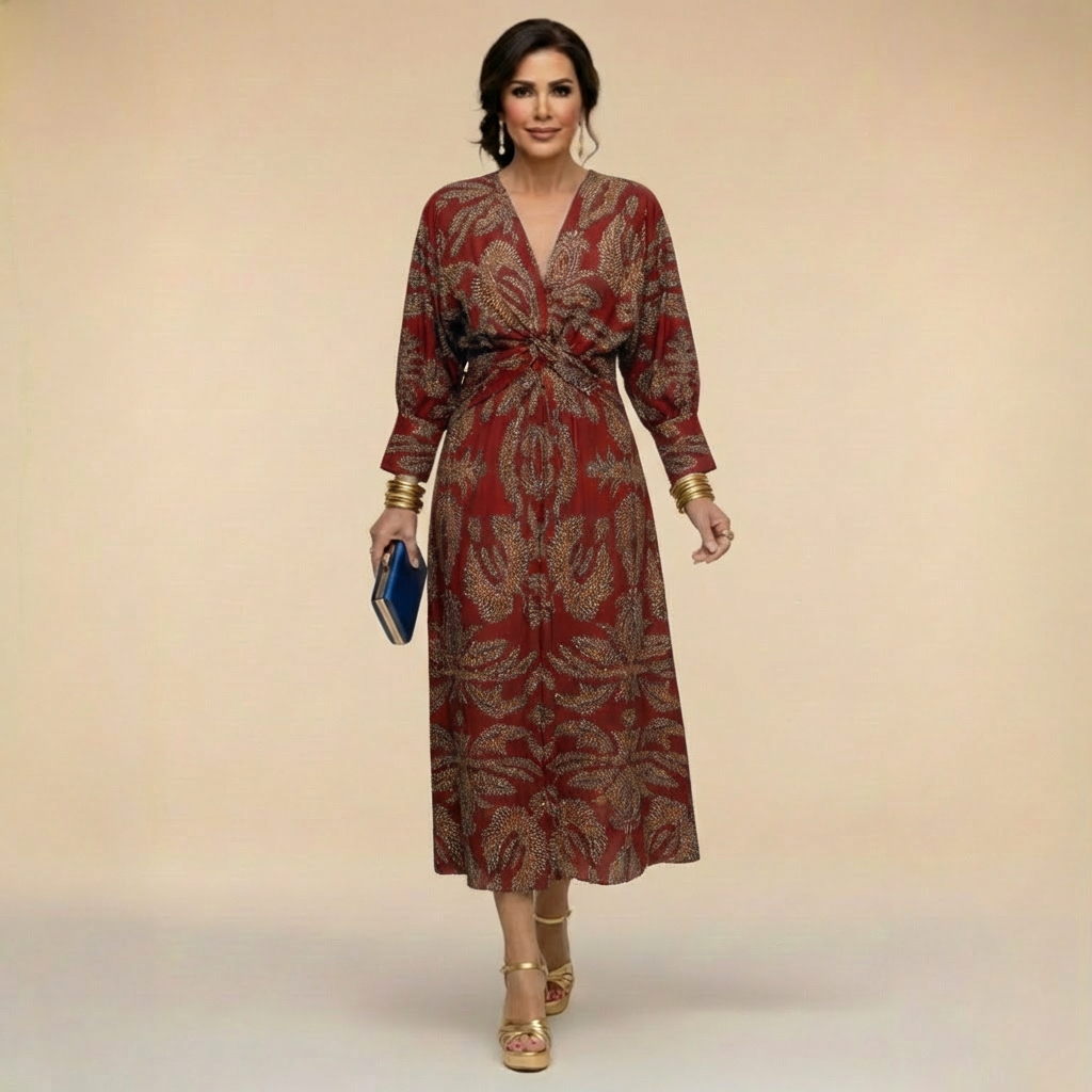 Natalia - Rochie midi elegantă, cu imprimeu atemporal