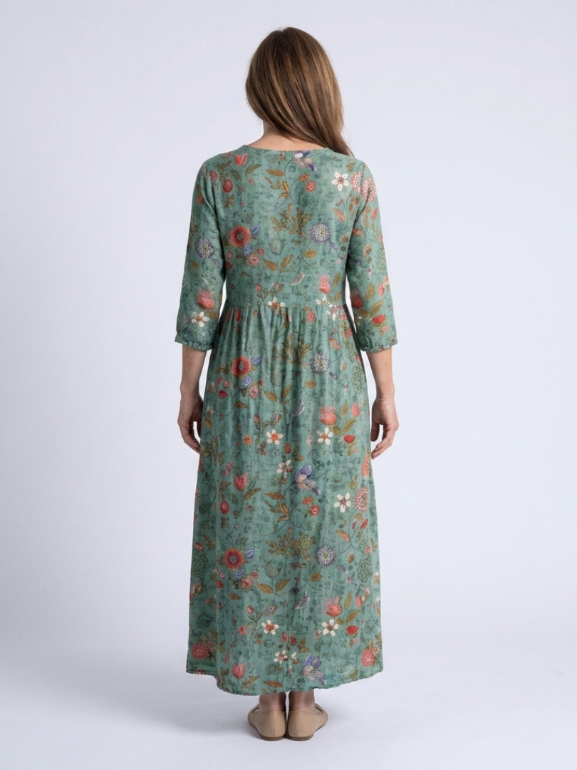 Marina | Three-Quarter Sleeve V-Neck Floral Maxi Dress