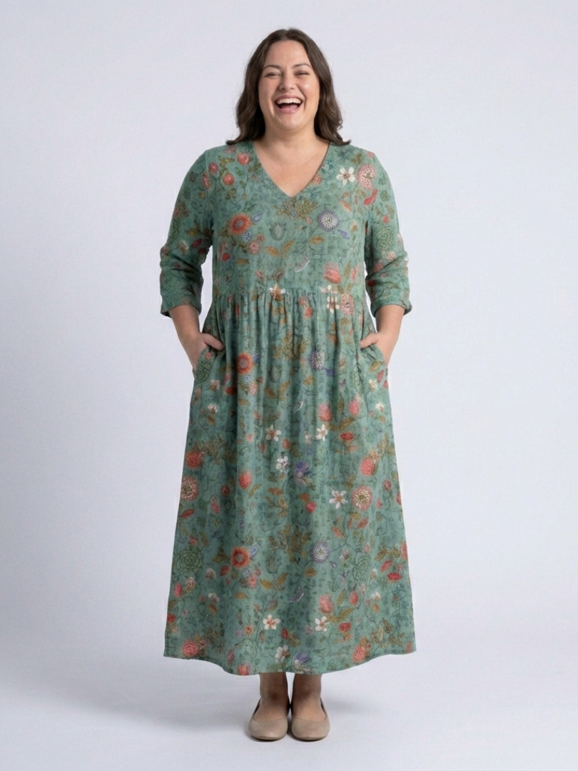 Marina | Three-Quarter Sleeve V-Neck Floral Maxi Dress
