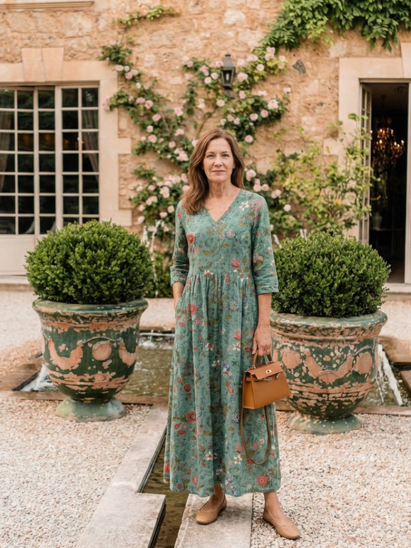 Marina | Three-Quarter Sleeve V-Neck Floral Maxi Dress