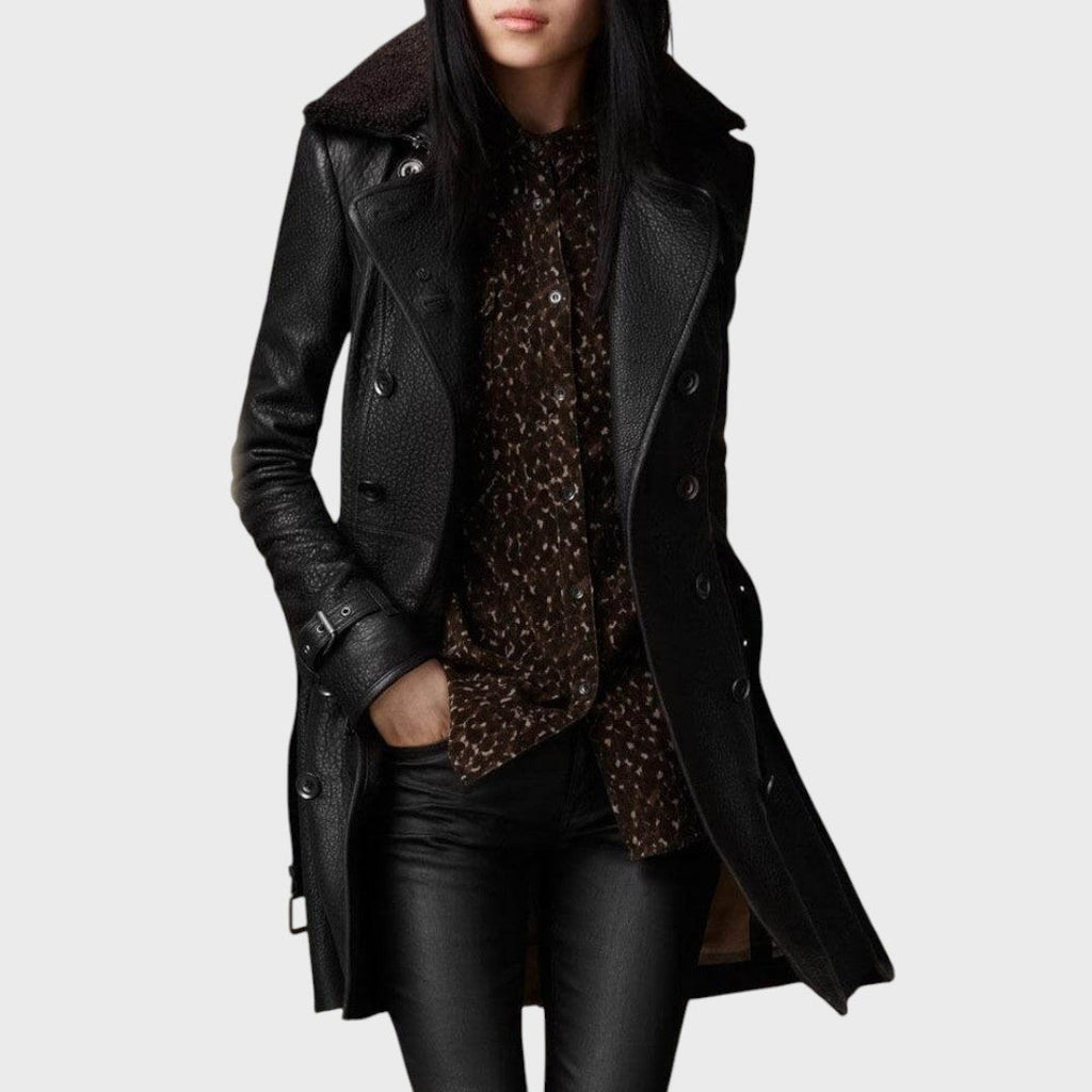 Vika | Elegant Leather 3/4 Length Coat