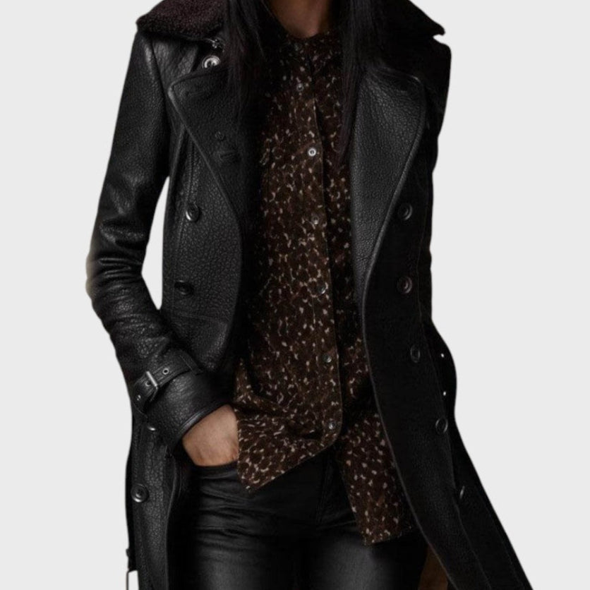 Vika | Elegant Leather 3/4 Length Coat