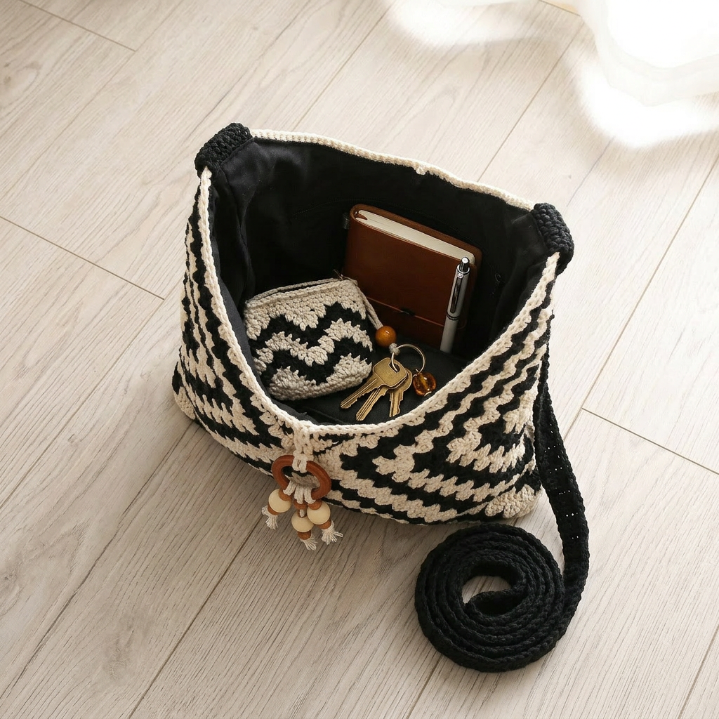 Boho - Crochet Chevron Shoulder Bag
