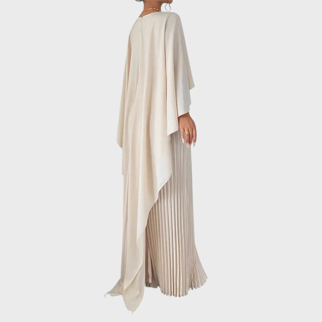 Aina | Elegant Long Dress with Cape and Pleated Skirt