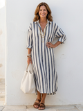 Naomi | Rochie cămașă midi cu mânecă lungă și dungi