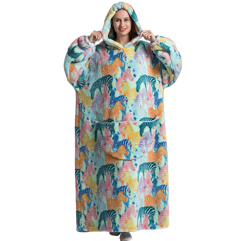 HugWear™ | Rainbow Zebra Oversized Hoodie Blanket