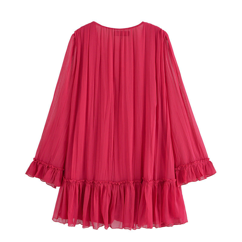 Julia | Ruffle Trim Mini Dress with Tassel Tie & Flared Sleeves
