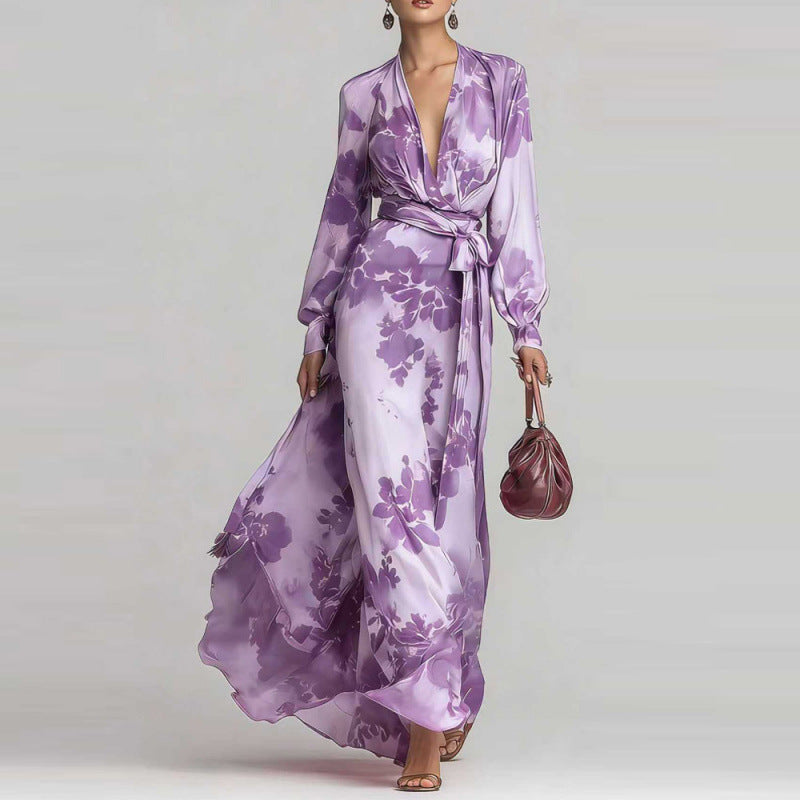 Julia | Floral Wrap Maxi Dress with Long Sleeves and Tie Waist