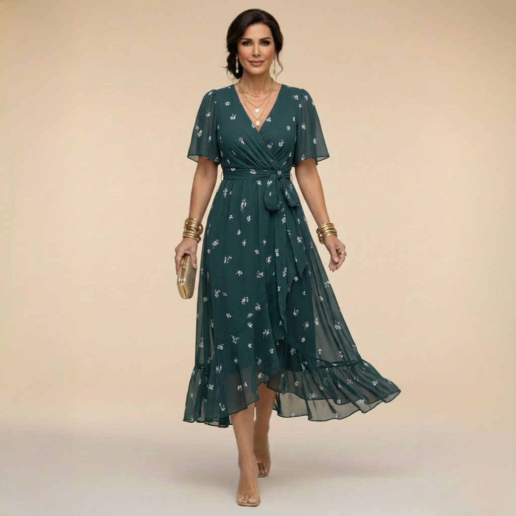 Aurora - Rochie midi florală Flutter