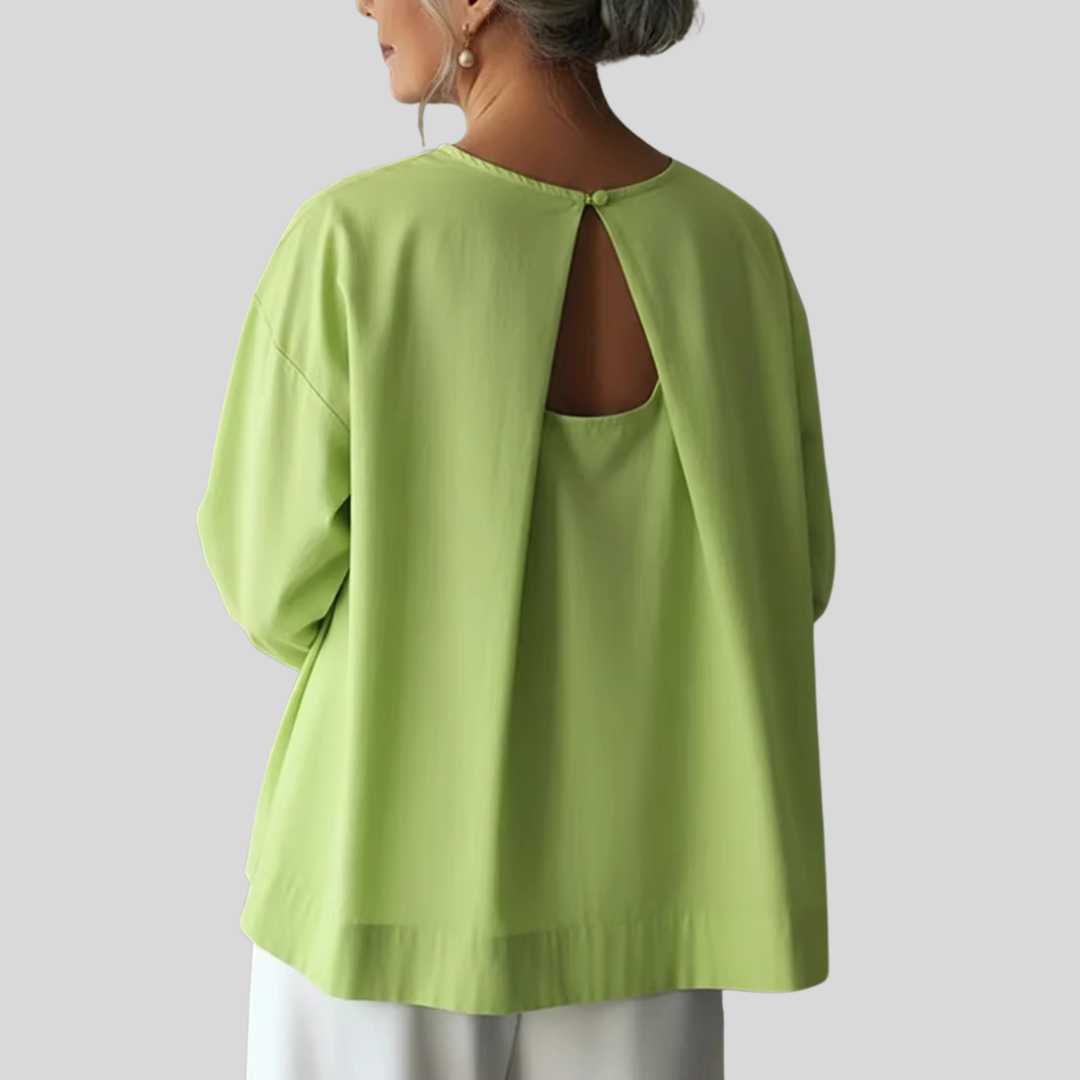 Nora - Relaxed Fit 3/4 Sleeve Top with Open Back Detail
