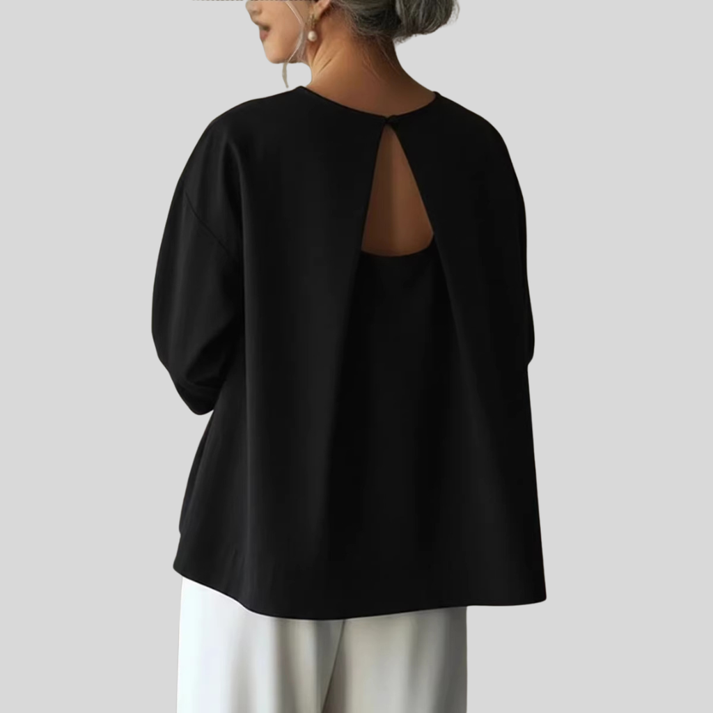 Nora - Relaxed Fit 3/4 Sleeve Top with Open Back Detail