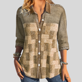 Vera - Patchwork Print Button-Up Long-Sleeve Women's Blouse