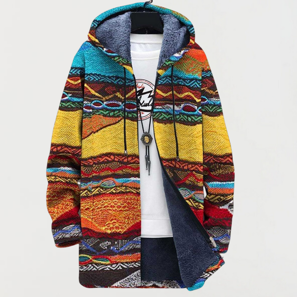Hooded Jacket with Ethnic Artistic Theme