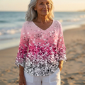 Luna - V-Neck Asymmetric Blouse | Pink Bubble Gradient