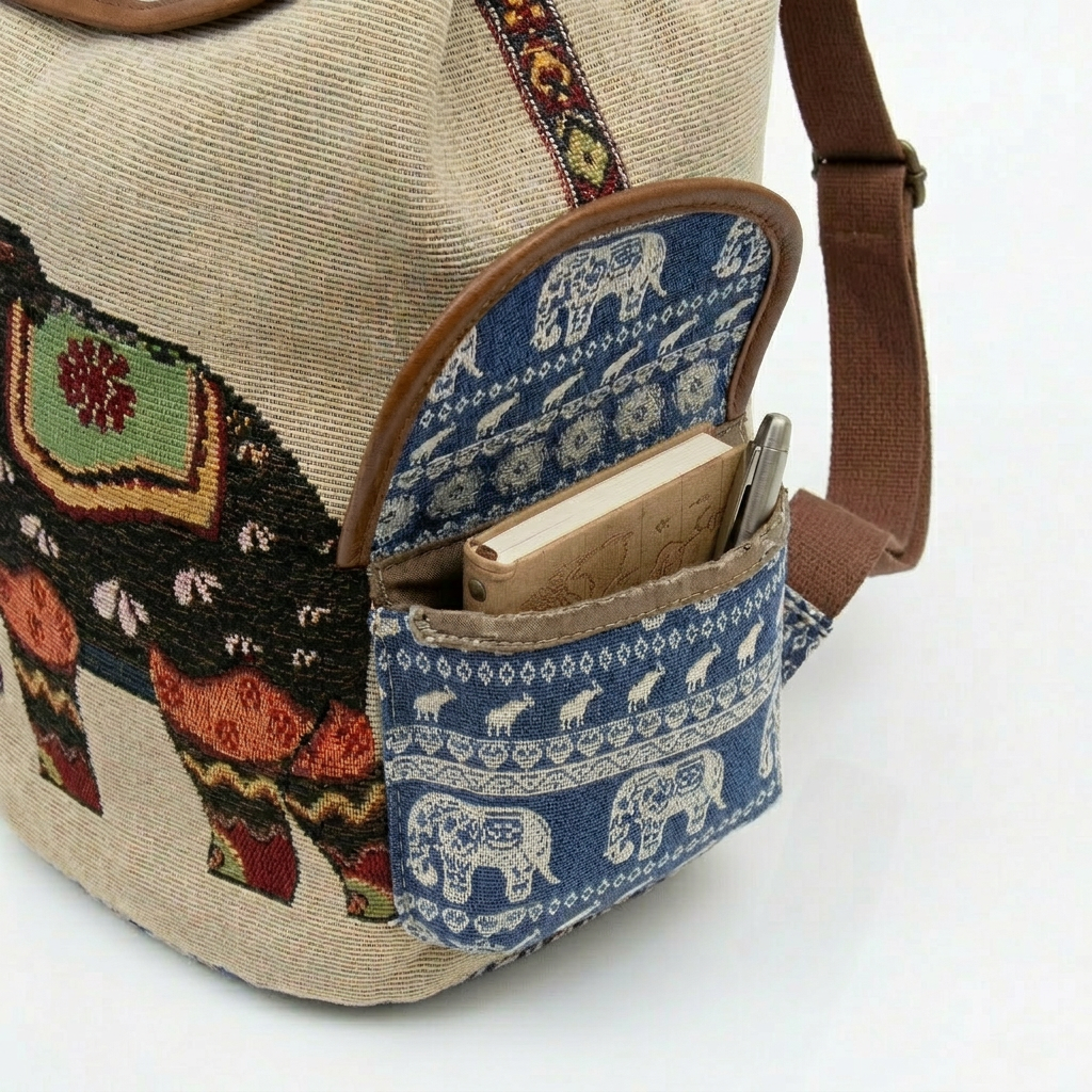 Nala - Boho Elephant Print Canvas Backpack