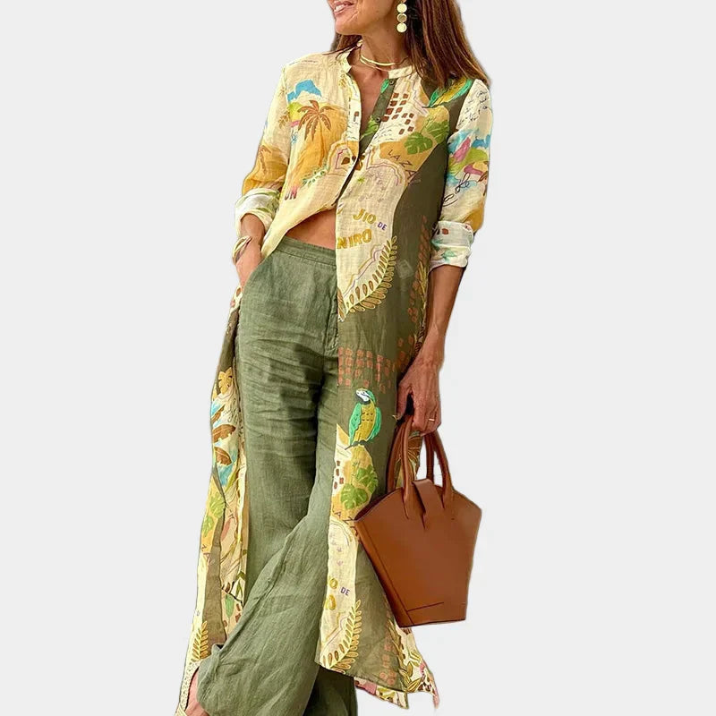 Stylish Set with Long Shirt and Pants, Modern Simplicity and Comfortable Flow