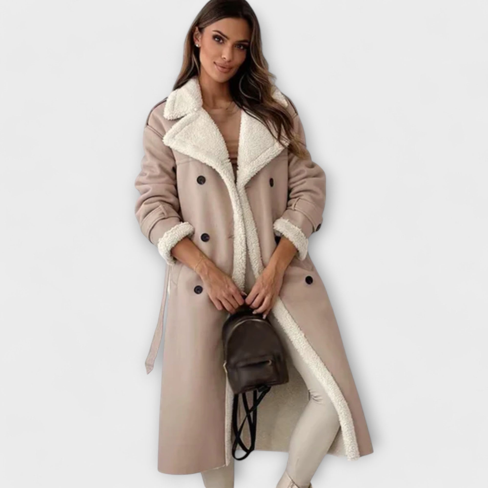 Marija – Long Classic Jacket with Fleece Lining and Teddy Bear Collar