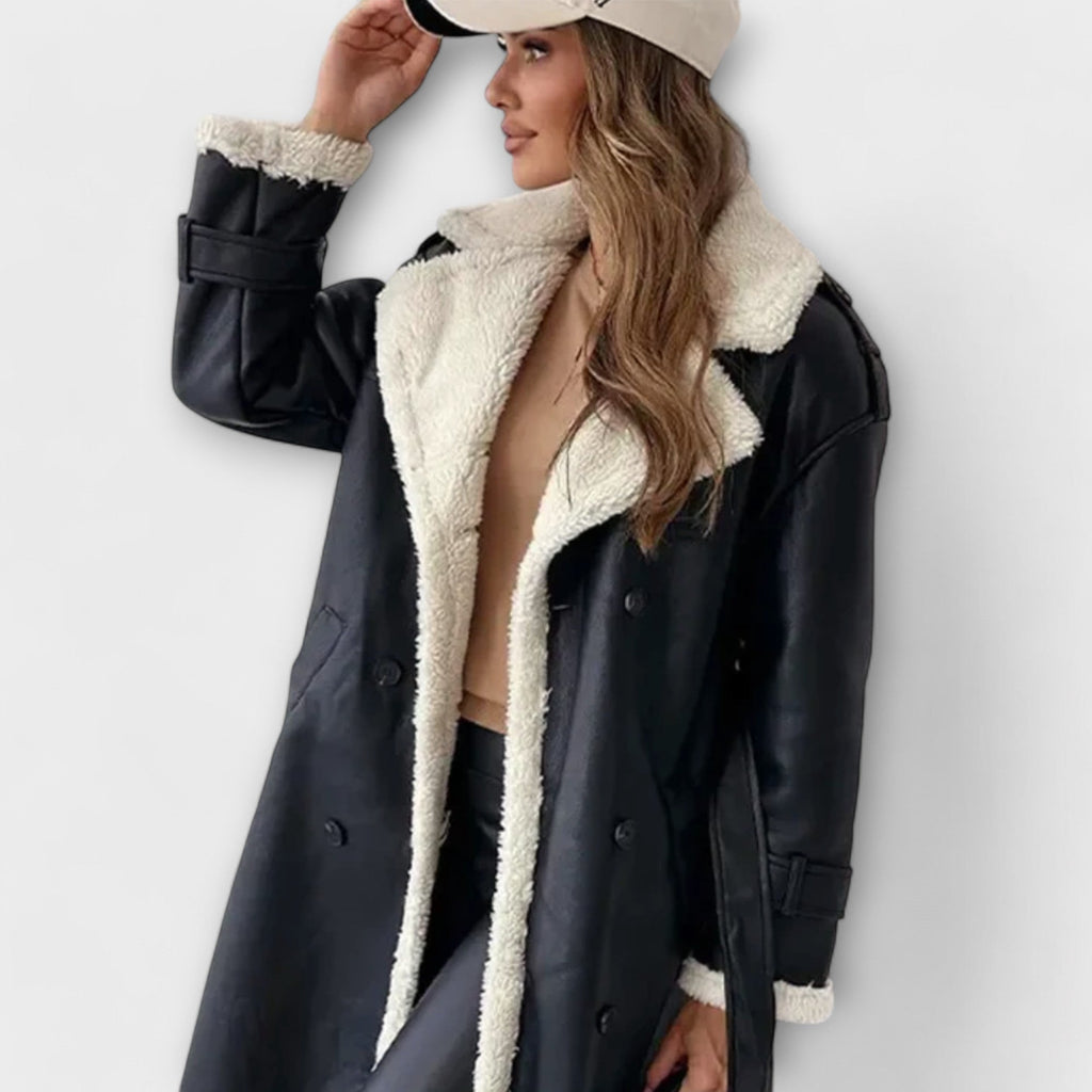 Marija – Long Classic Jacket with Fleece Lining and Teddy Bear Collar