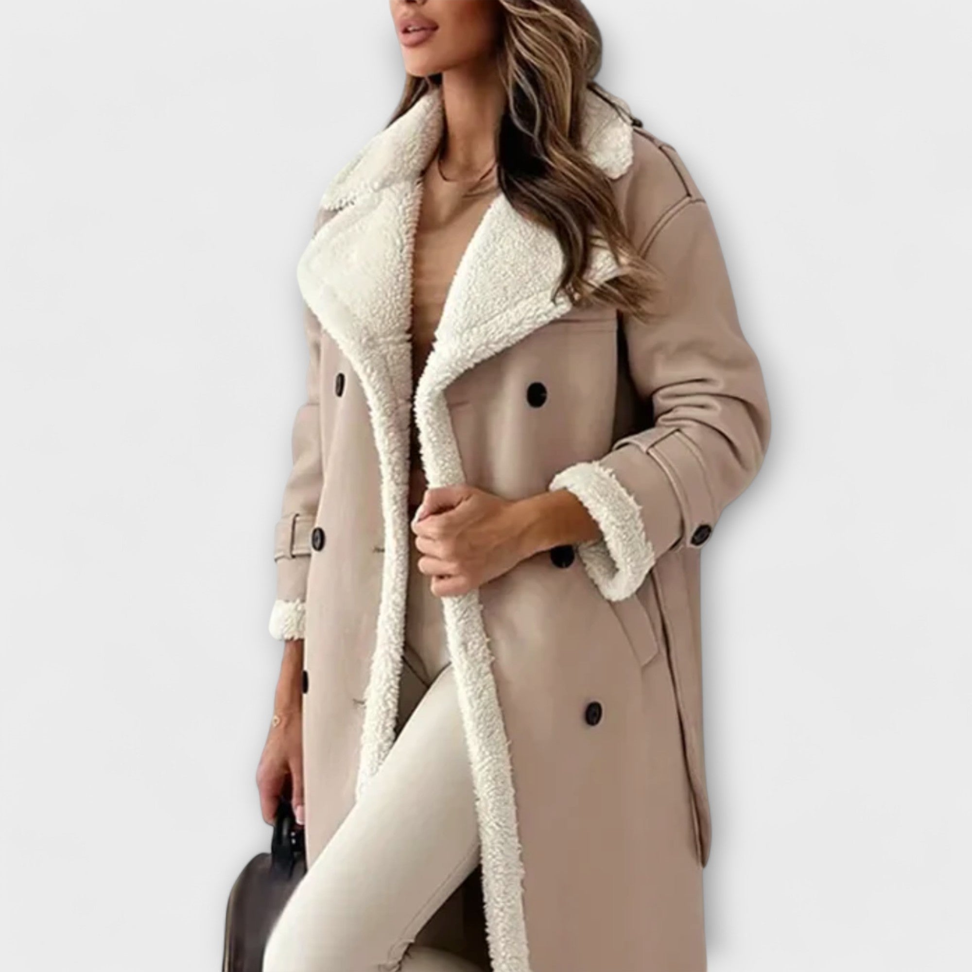 Marija – Long Classic Jacket with Fleece Lining and Teddy Bear Collar