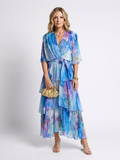 Calista | V-Neck Tiered Maxi Dress with Tie Waist