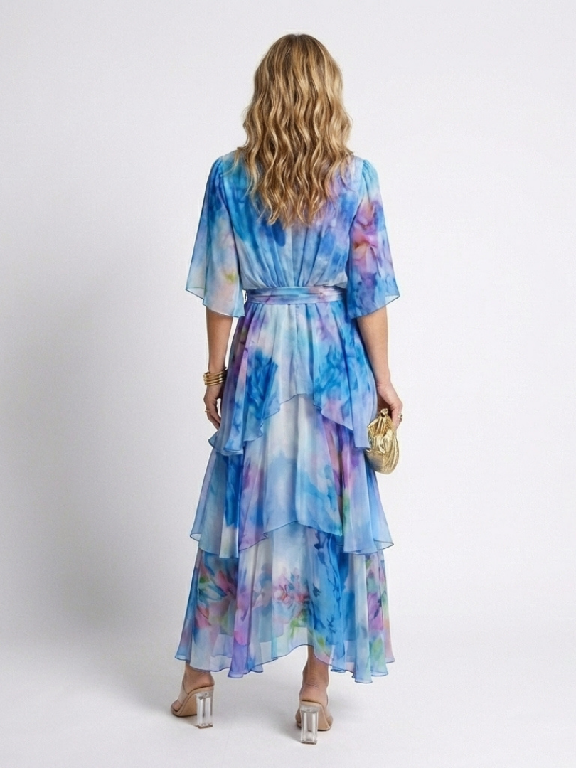Calista | V-Neck Tiered Maxi Dress with Tie Waist