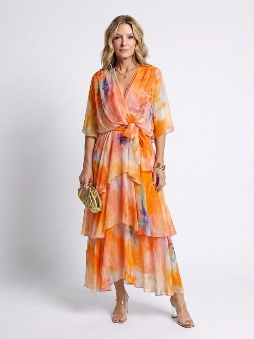 Calista | V-Neck Tiered Maxi Dress with Tie Waist