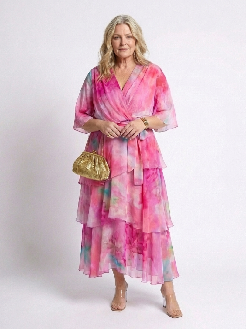 Calista | V-Neck Tiered Maxi Dress with Tie Waist
